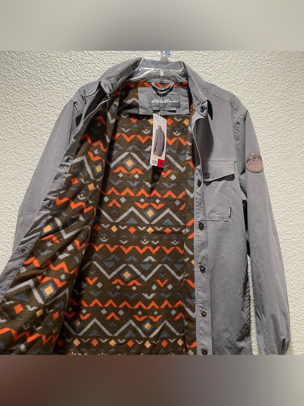 NWT Eddie Bauer Twill Fleece Geometric Lined Jacket Sz M Outdoors Work Hiking